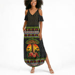 African Safari Black Santa Christmas Summer Maxi Dress Ugly Pattern Sunset Baobab Tree Africa Map