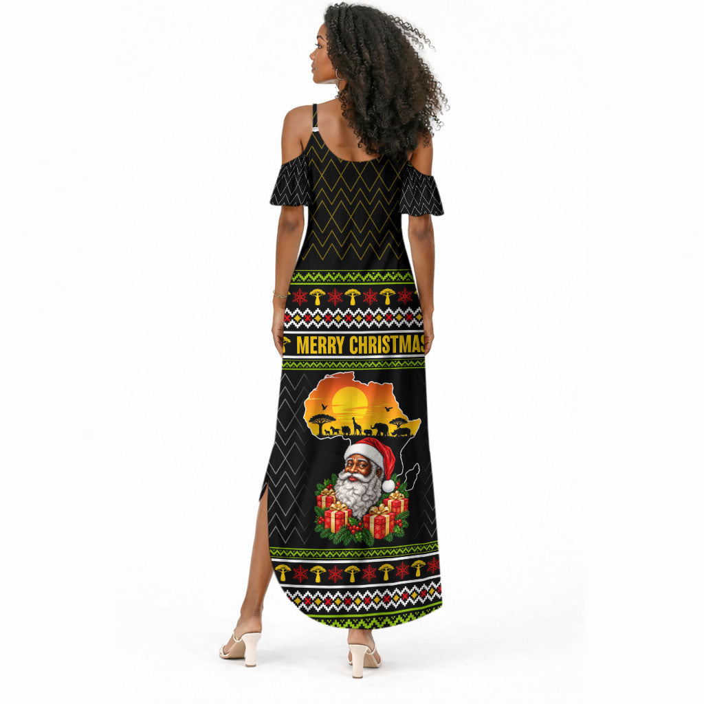 African Safari Black Santa Christmas Summer Maxi Dress Ugly Pattern Sunset Baobab Tree Africa Map
