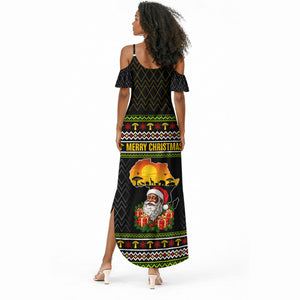 African Safari Black Santa Christmas Summer Maxi Dress Ugly Pattern Sunset Baobab Tree Africa Map