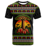 African Safari Black Santa Christmas T shirt Ugly Pattern Sunset Baobab Tree Africa Map