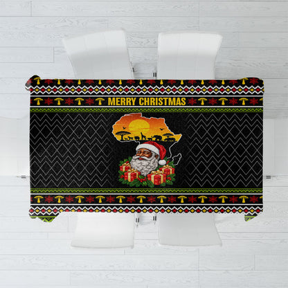 African Safari Black Santa Christmas Tablecloth Ugly Pattern Sunset Baobab Tree Africa Map
