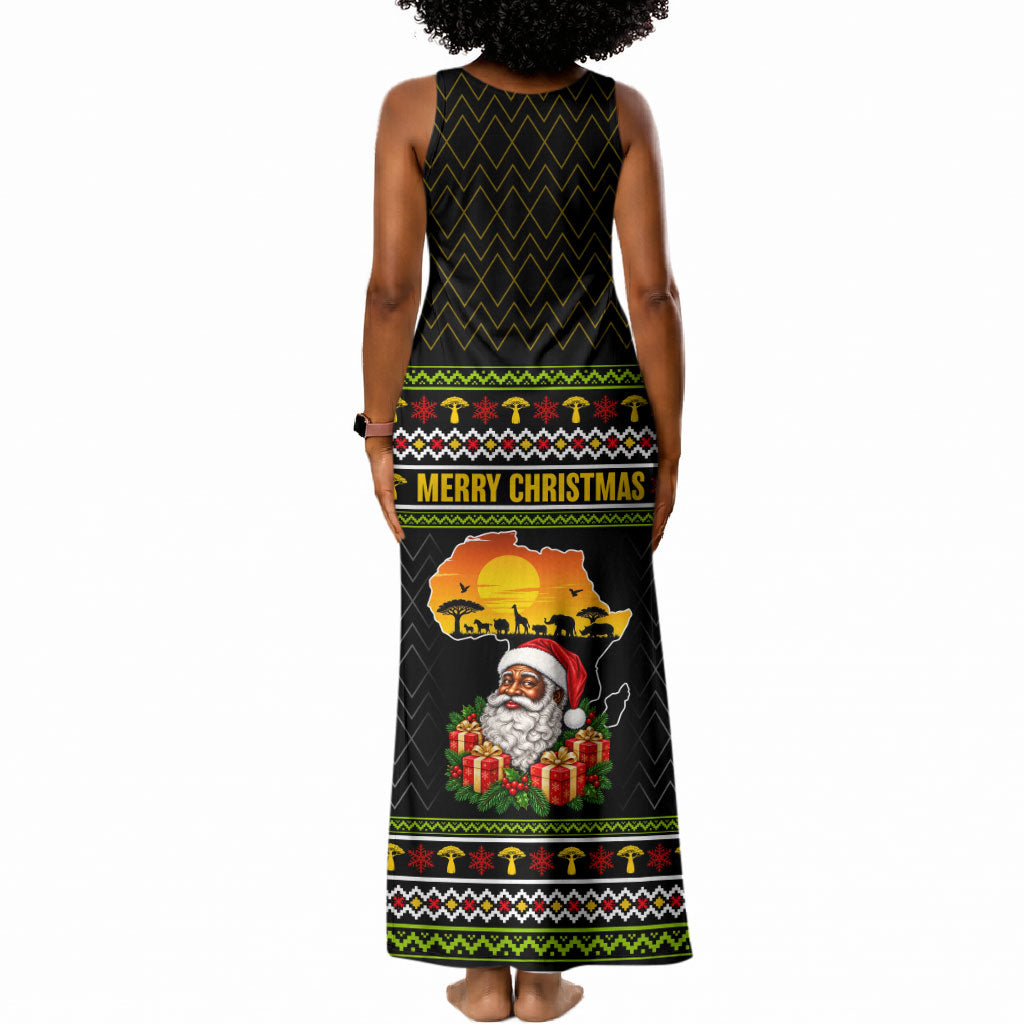 African Safari Black Santa Christmas Tank Maxi Dress Ugly Pattern Sunset Baobab Tree Africa Map