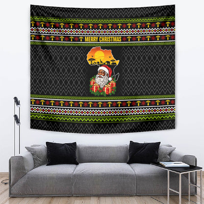 African Safari Black Santa Christmas Tapestry Ugly Pattern Sunset Baobab Tree Africa Map