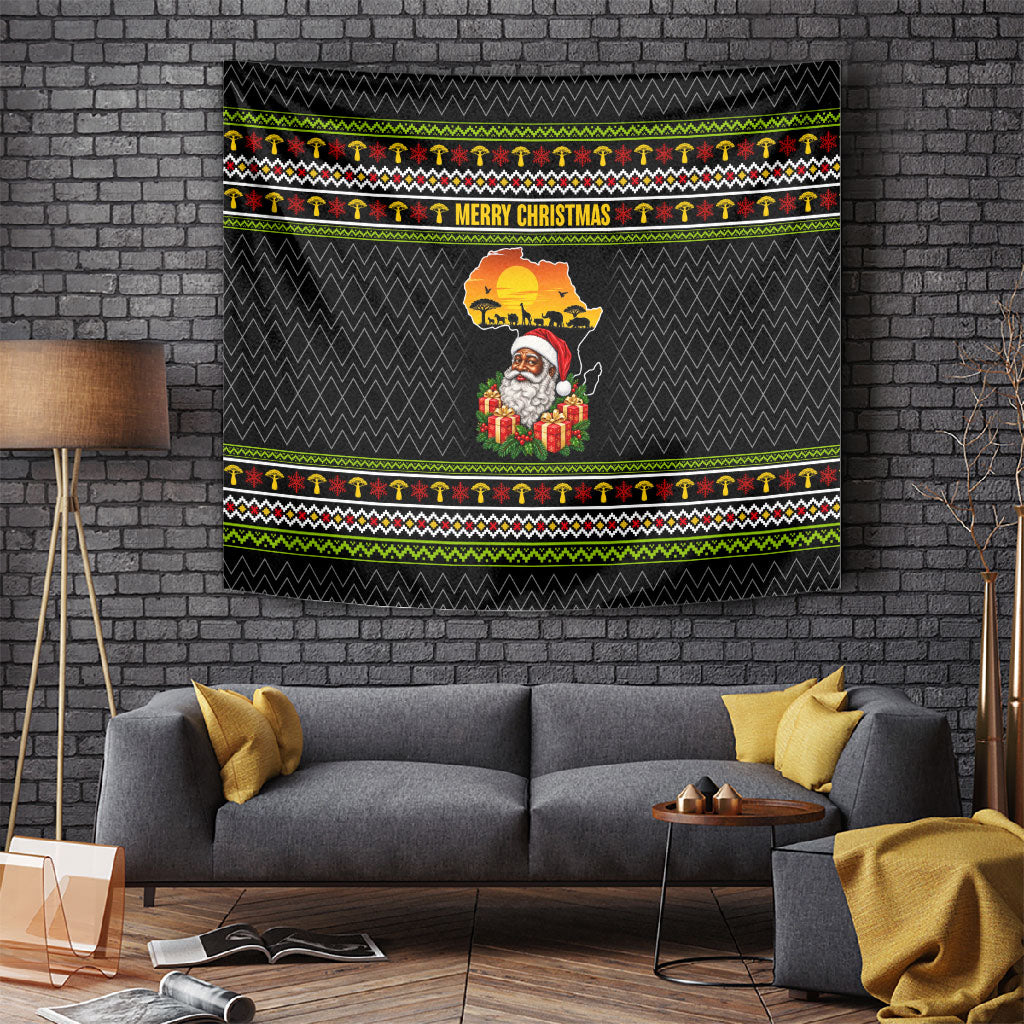 African Safari Black Santa Christmas Tapestry Ugly Pattern Sunset Baobab Tree Africa Map