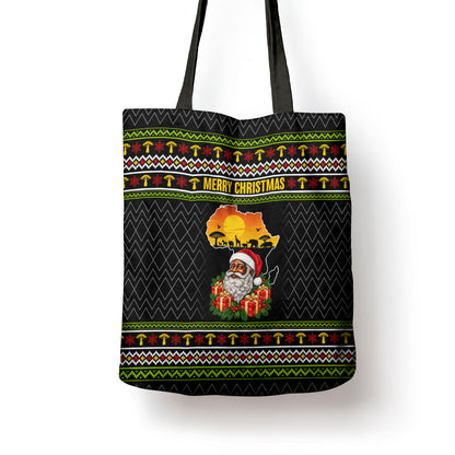 African Safari Black Santa Christmas Tote Bag Ugly Pattern Sunset Baobab Tree Africa Map