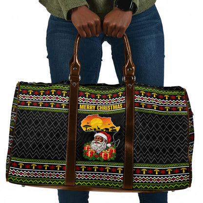 African Safari Black Santa Christmas Travel Bag Ugly Pattern Sunset Baobab Tree Africa Map