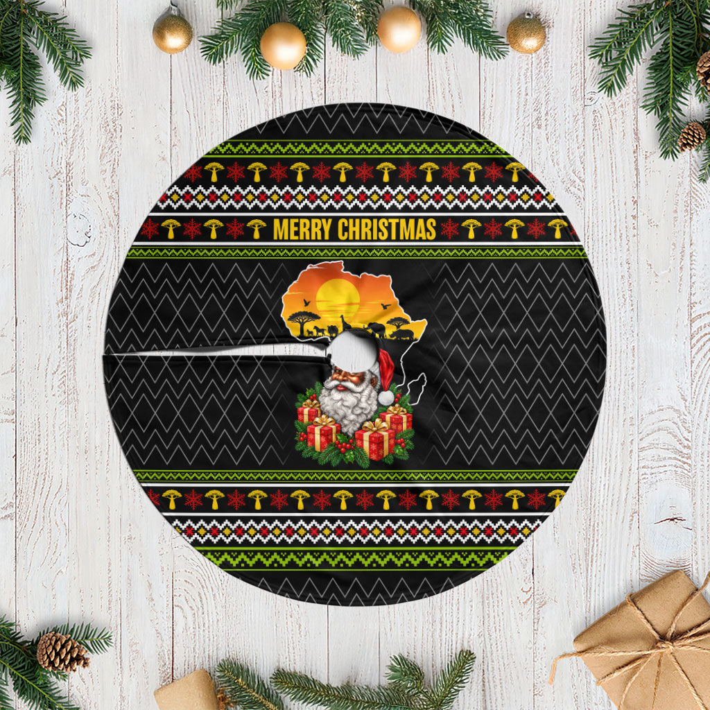 African Safari Black Santa Christmas Tree Skirt Ugly Pattern Sunset Baobab Tree Africa Map