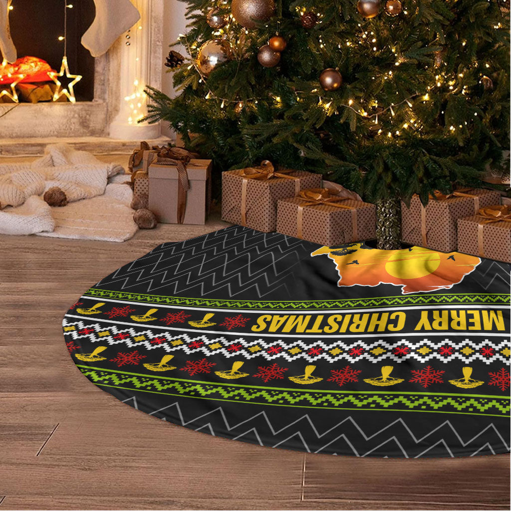 African Safari Black Santa Christmas Tree Skirt Ugly Pattern Sunset Baobab Tree Africa Map