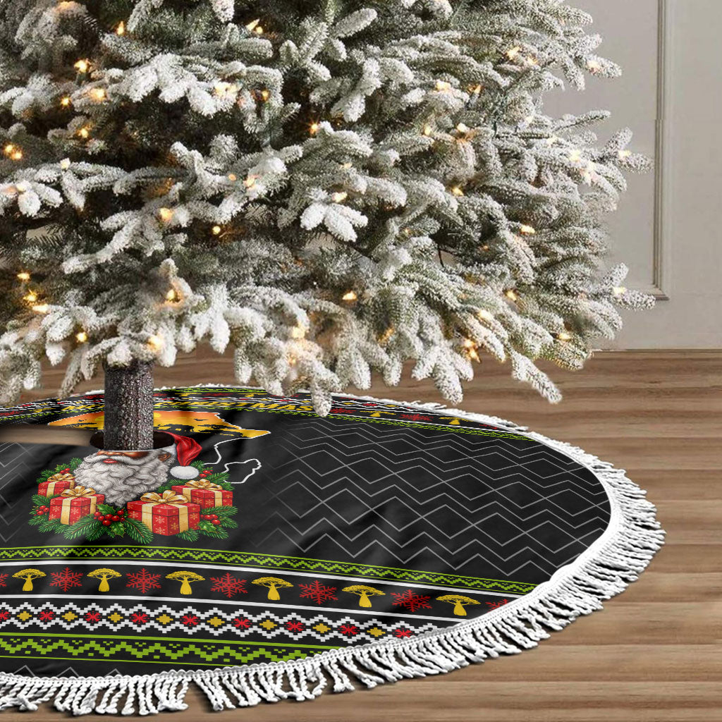 African Safari Black Santa Christmas Tree Skirt Ugly Pattern Sunset Baobab Tree Africa Map