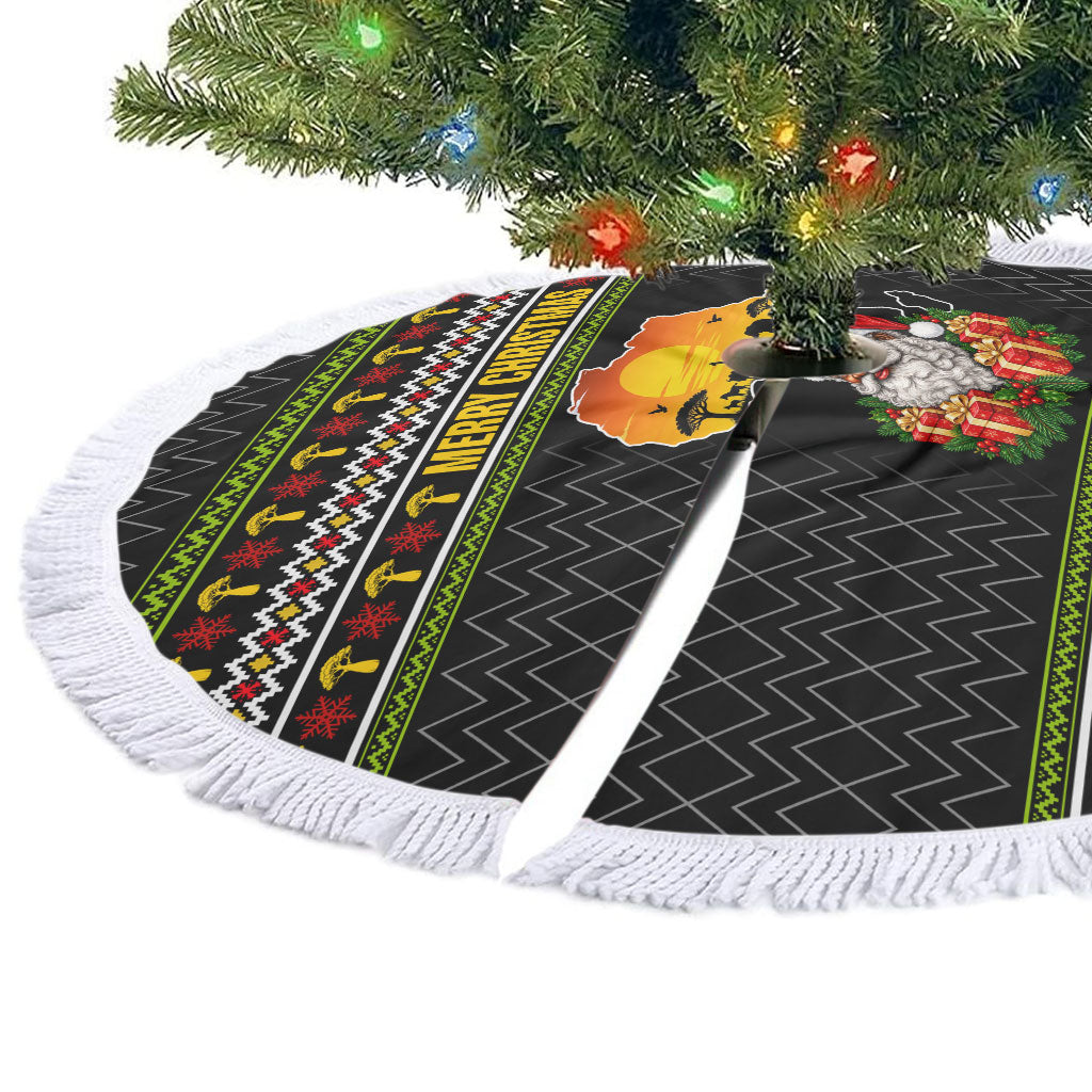 African Safari Black Santa Christmas Tree Skirt Ugly Pattern Sunset Baobab Tree Africa Map