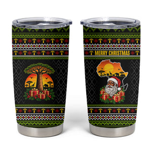 African Safari Black Santa Christmas Tumbler Cup Ugly Pattern Sunset Baobab Tree Africa Map