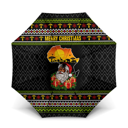 African Safari Black Santa Christmas Umbrella Ugly Pattern Sunset Baobab Tree Africa Map