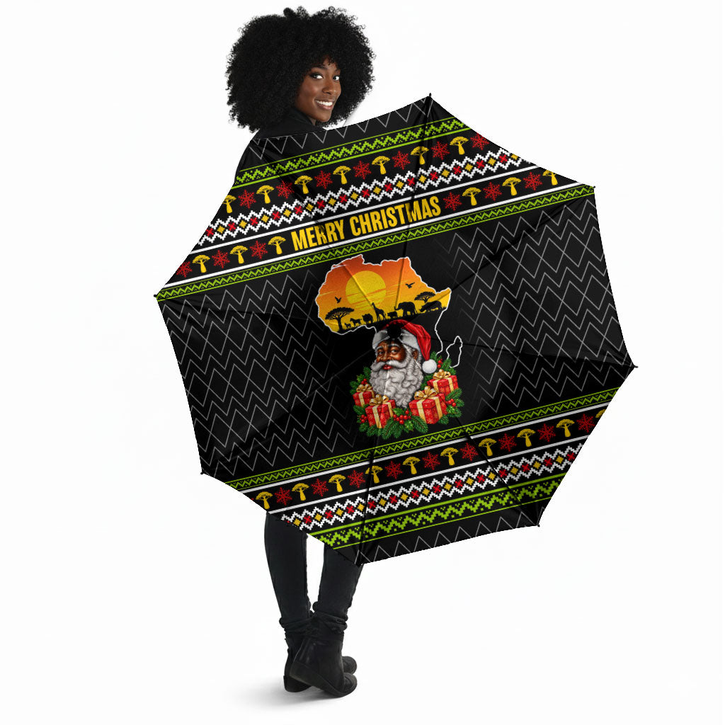 African Safari Black Santa Christmas Umbrella Ugly Pattern Sunset Baobab Tree Africa Map