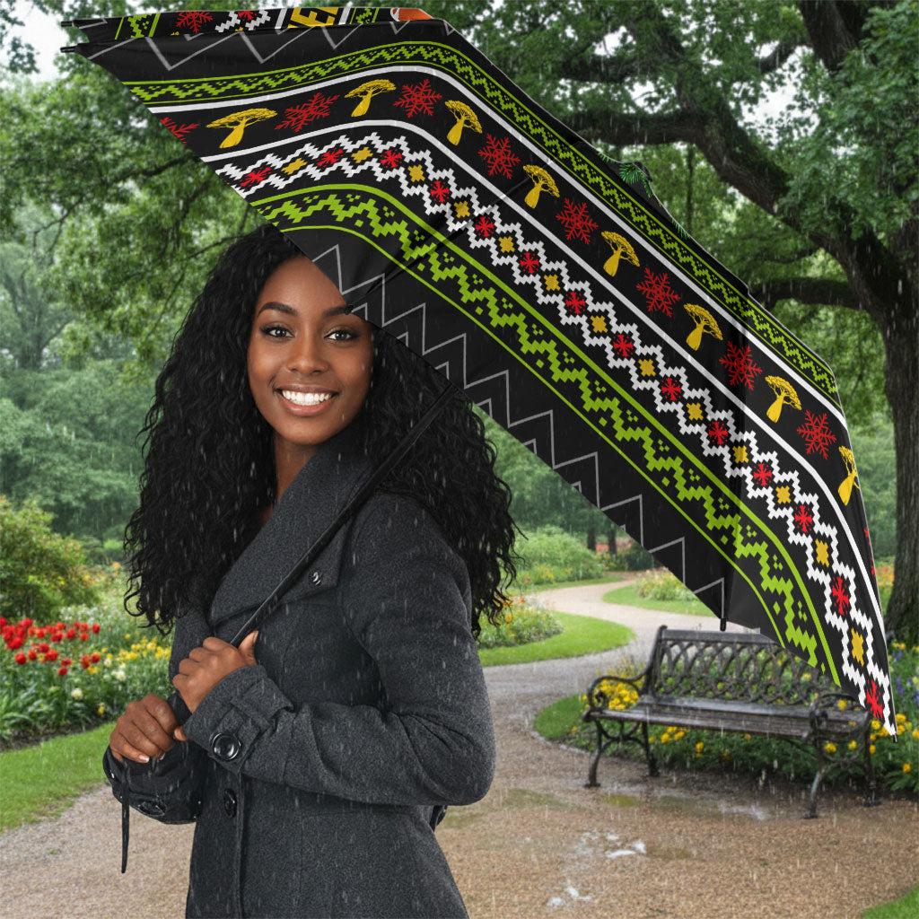 African Safari Black Santa Christmas Umbrella Ugly Pattern Sunset Baobab Tree Africa Map