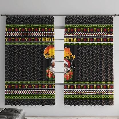 African Safari Black Santa Christmas Window Curtain Ugly Pattern Sunset Baobab Tree Africa Map
