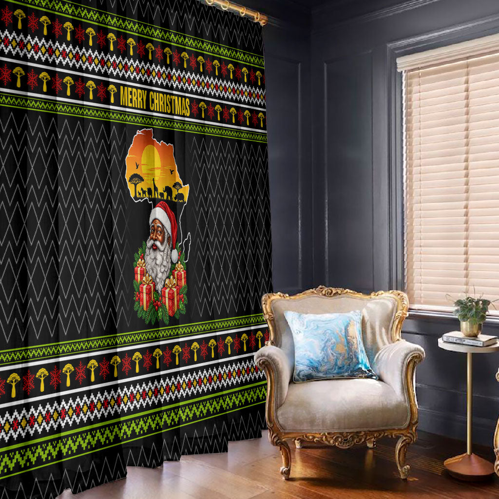 African Safari Black Santa Christmas Window Curtain Ugly Pattern Sunset Baobab Tree Africa Map