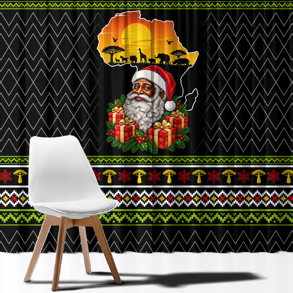 African Safari Black Santa Christmas Window Curtain Ugly Pattern Sunset Baobab Tree Africa Map