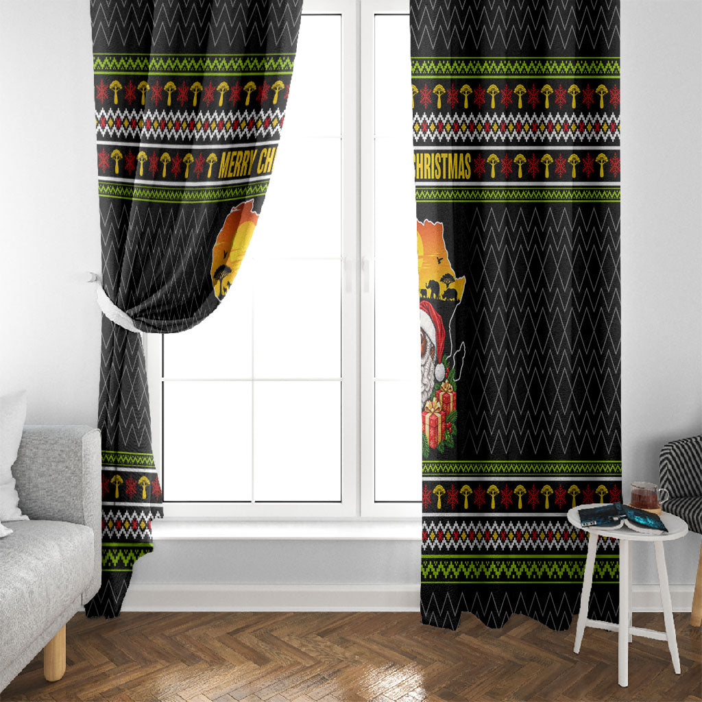 African Safari Black Santa Christmas Window Curtain Ugly Pattern Sunset Baobab Tree Africa Map