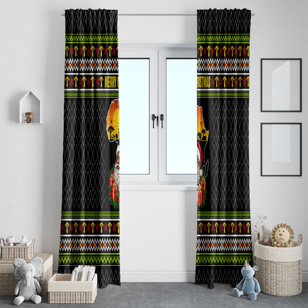 African Safari Black Santa Christmas Window Curtain Ugly Pattern Sunset Baobab Tree Africa Map