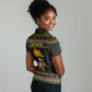 African Safari Black Santa Christmas Women Polo Shirt Ugly Pattern Sunset Baobab Tree Africa Map