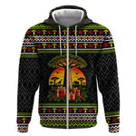 African Safari Black Santa Christmas Zip Hoodie Ugly Pattern Sunset Baobab Tree Africa Map