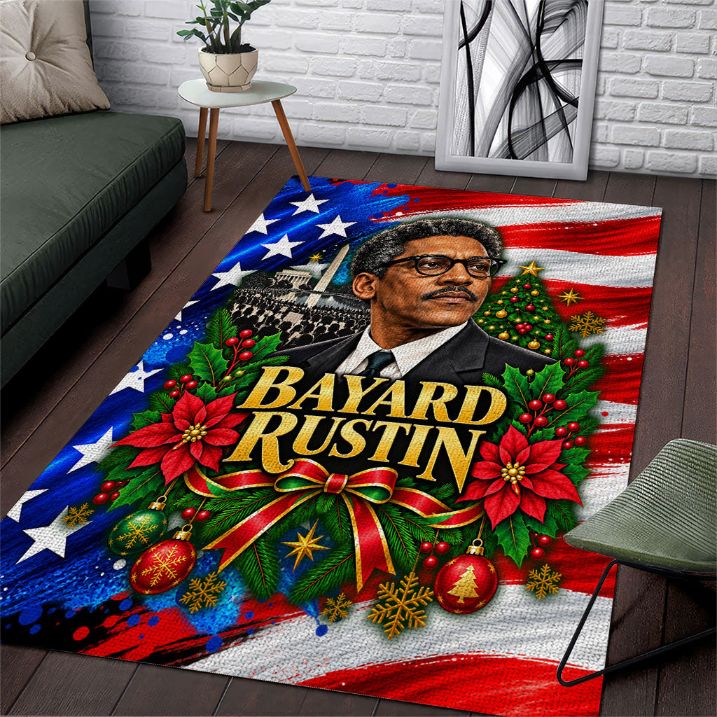 Bayard Rustin American Flag Christmas Area Rug Civil Rights Leader March On Washington Holiday