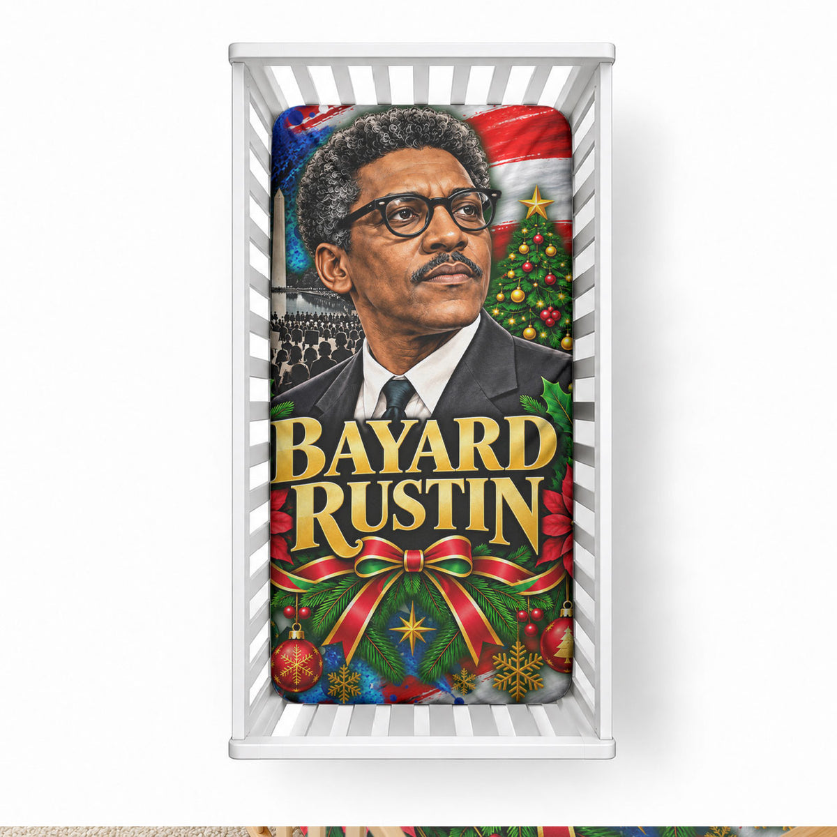Bayard Rustin American Flag Christmas Baby Bed Cover Civil Rights Leader March On Washington Holiday