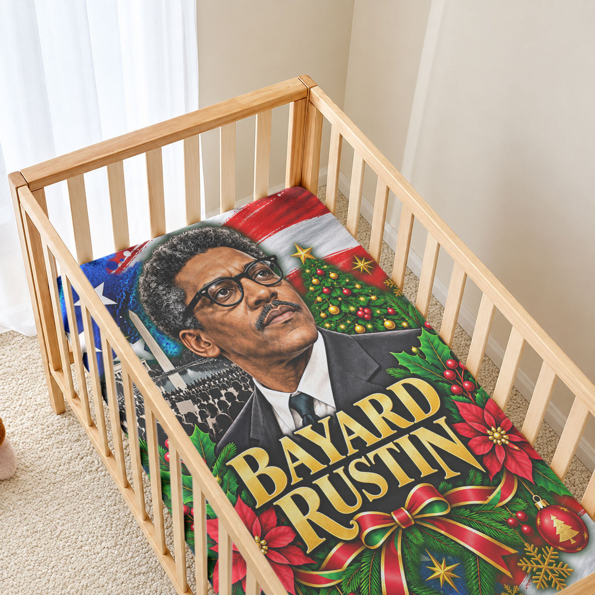 Bayard Rustin American Flag Christmas Baby Bed Cover Civil Rights Leader March On Washington Holiday