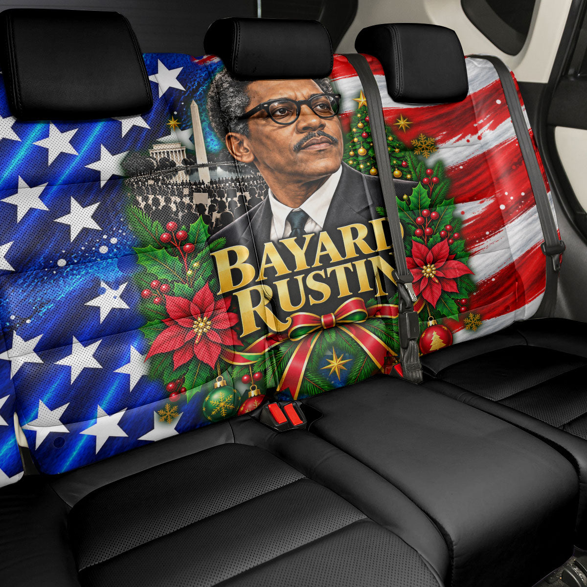 Bayard Rustin American Flag Christmas Back Car Seat Cover Civil Rights Leader March On Washington Holiday