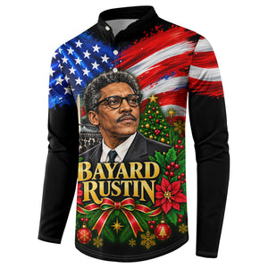 Bayard Rustin American Flag Christmas Button Sweatshirt Civil Rights Leader March On Washington Holiday
