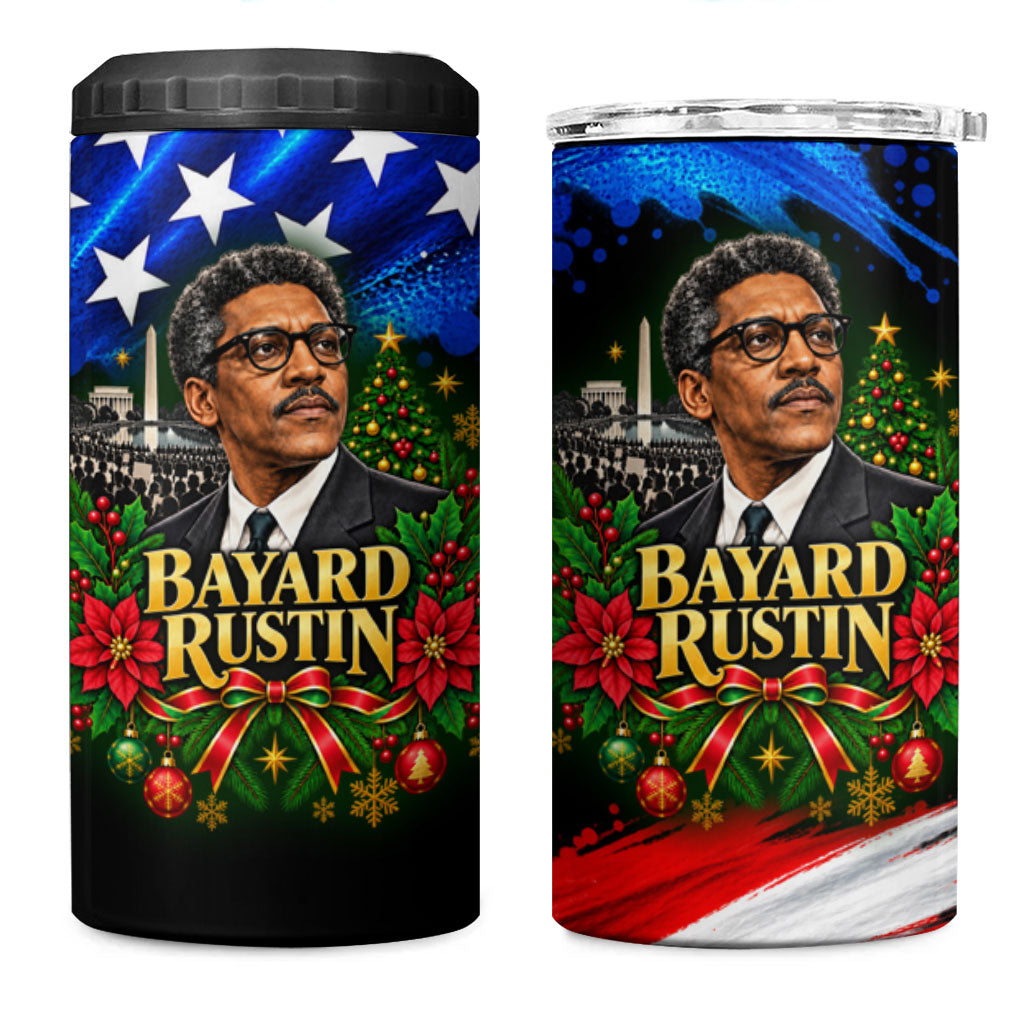 Bayard Rustin American Flag Christmas 4 in 1 Can Cooler Tumbler Civil Rights Leader March On Washington Holiday