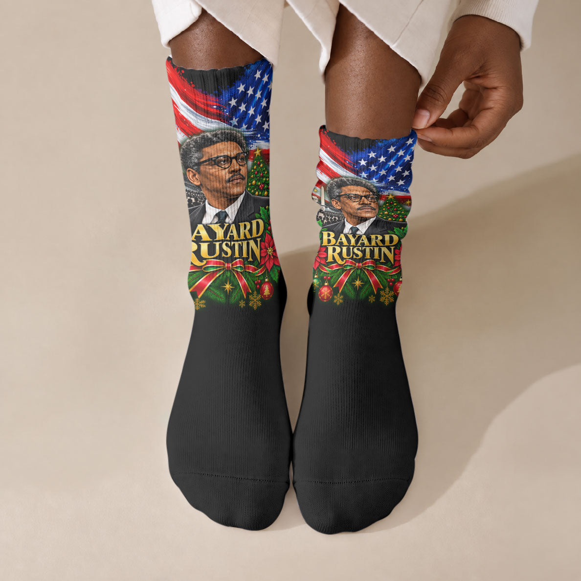 Bayard Rustin American Flag Christmas Crew Socks Civil Rights Leader March On Washington Holiday