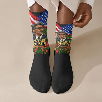 Bayard Rustin American Flag Christmas Crew Socks Civil Rights Leader March On Washington Holiday