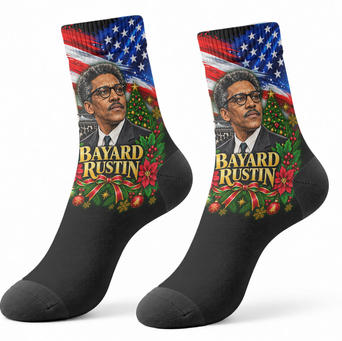 Bayard Rustin American Flag Christmas Crew Socks Civil Rights Leader March On Washington Holiday
