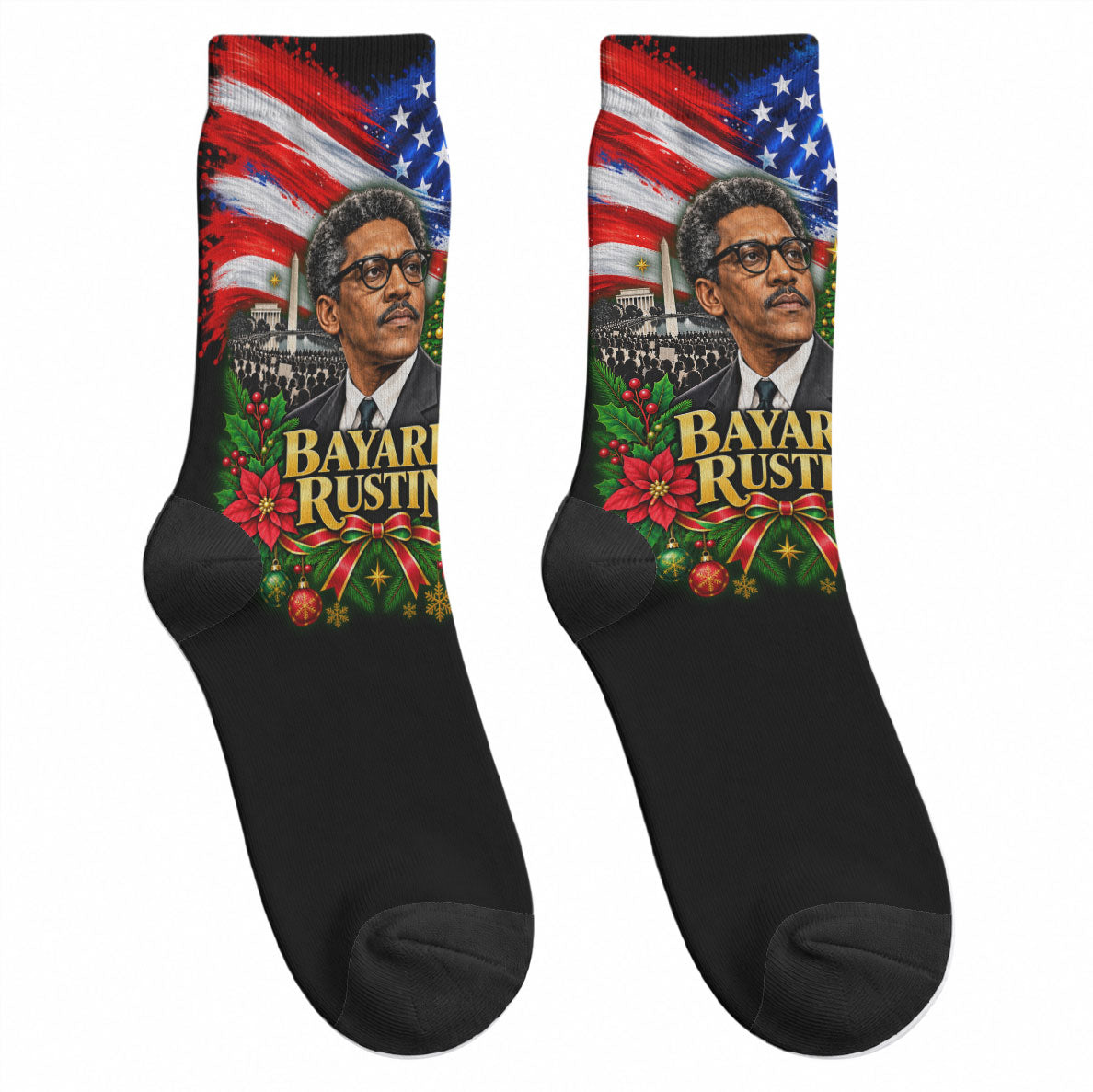 Bayard Rustin American Flag Christmas Crew Socks Civil Rights Leader March On Washington Holiday