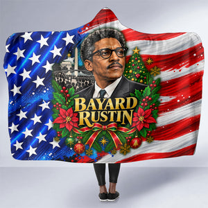 Bayard Rustin American Flag Christmas Hooded Blanket Civil Rights Leader March On Washington Holiday