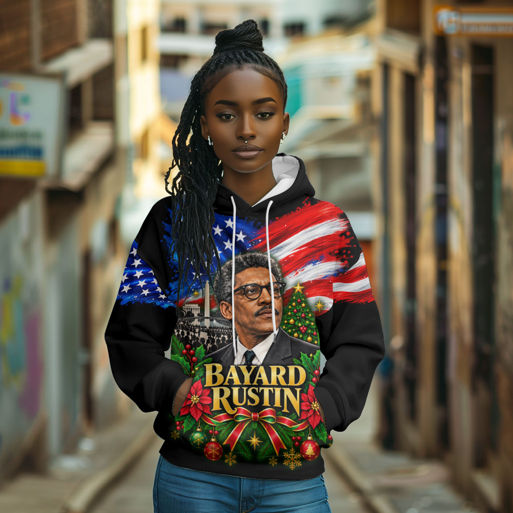 Bayard Rustin American Flag Christmas Hoodie Civil Rights Leader March On Washington Holiday