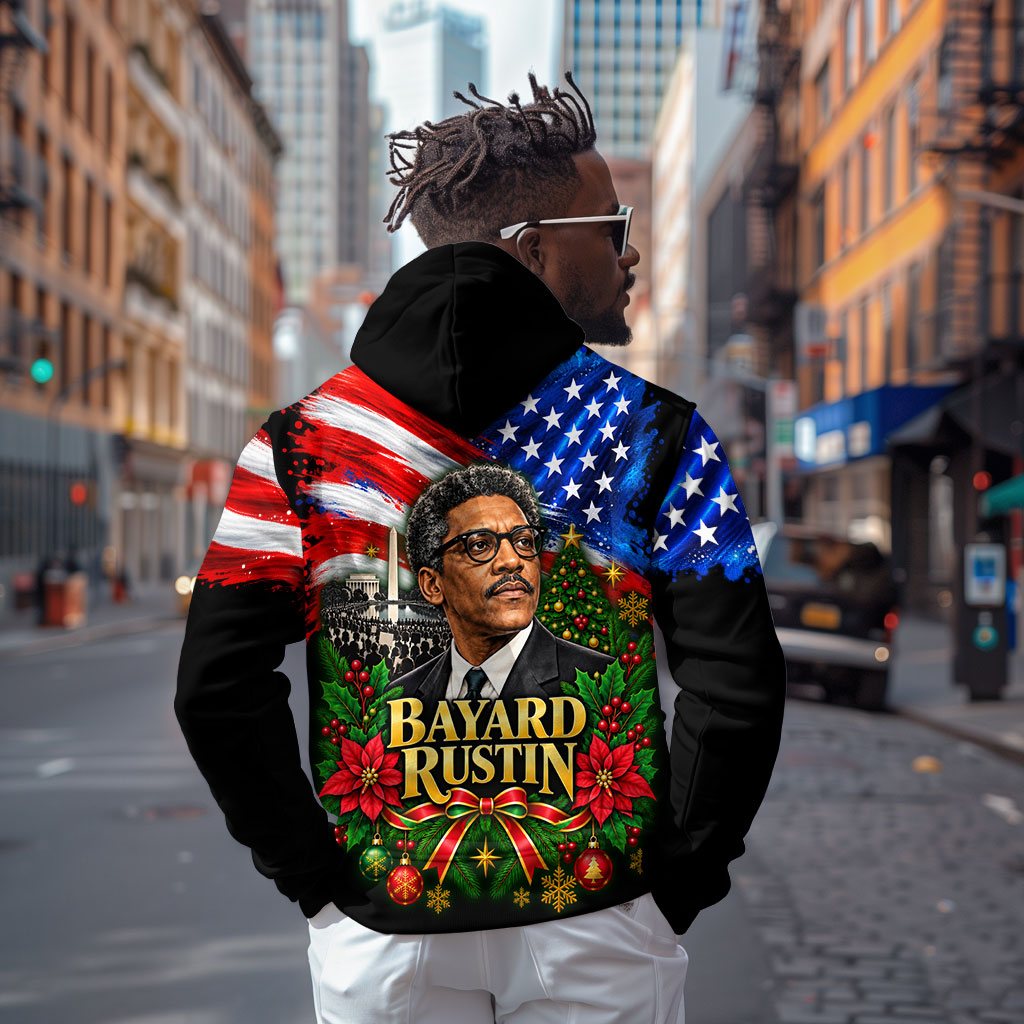 Bayard Rustin American Flag Christmas Hoodie Civil Rights Leader March On Washington Holiday