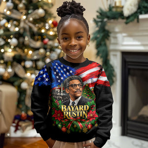 Bayard Rustin American Flag Christmas Kid Ugly Christmas Sweater Civil Rights Leader March On Washington Holiday