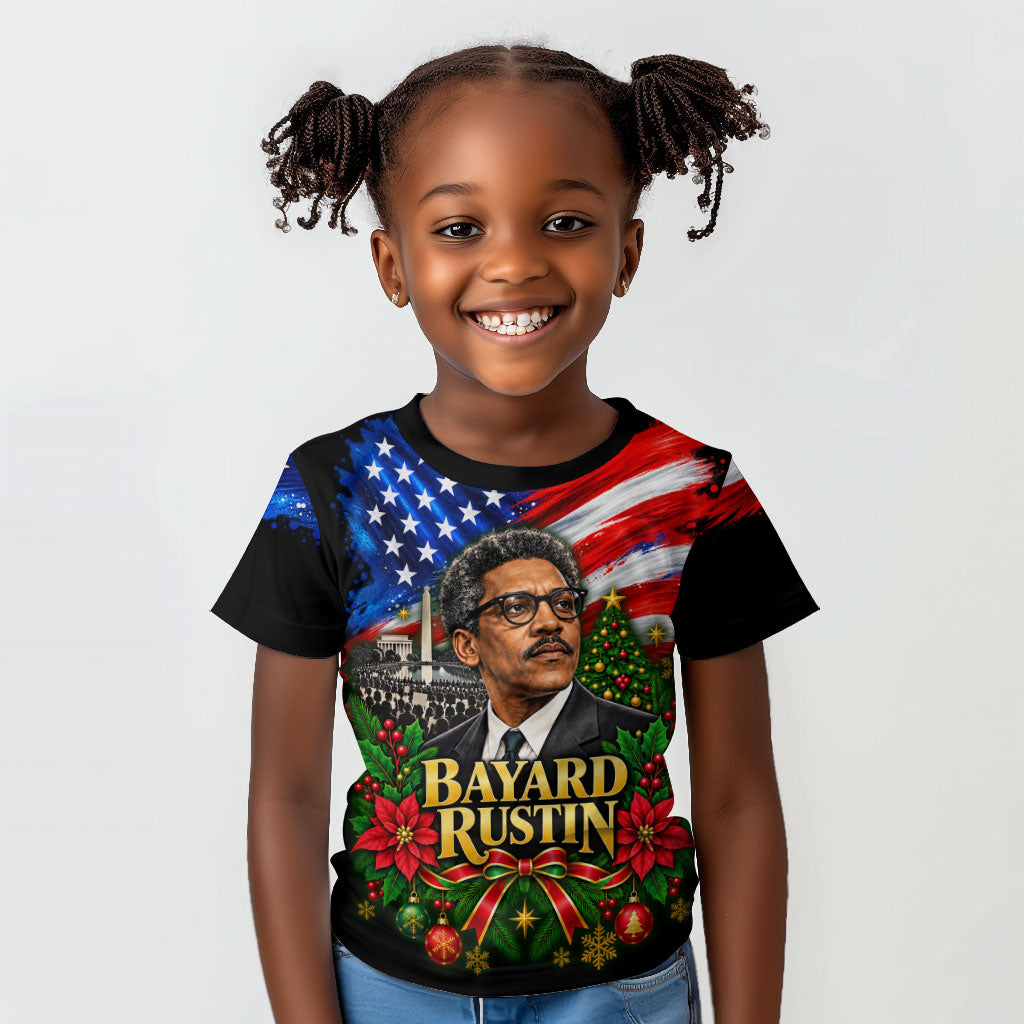 Bayard Rustin American Flag Christmas Kid T shirt Civil Rights Leader March On Washington Holiday