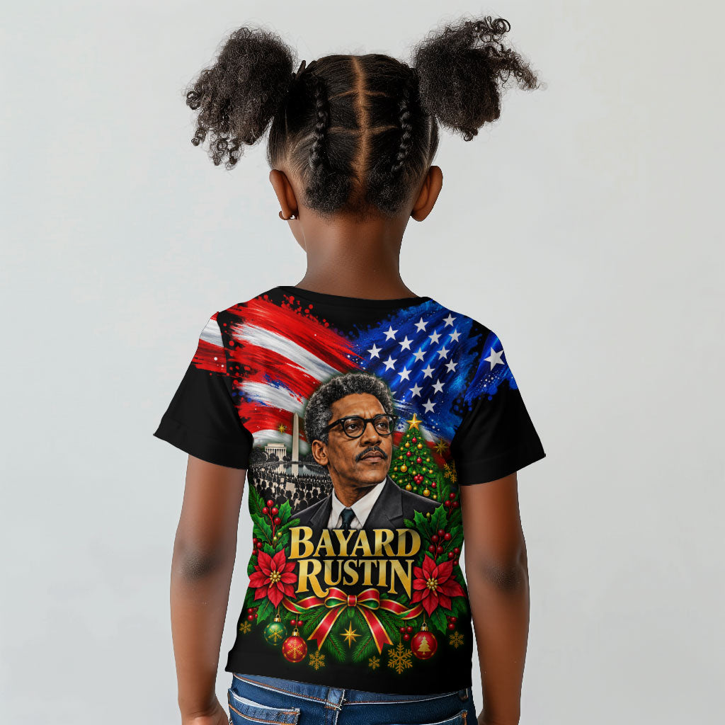 Bayard Rustin American Flag Christmas Kid T shirt Civil Rights Leader March On Washington Holiday