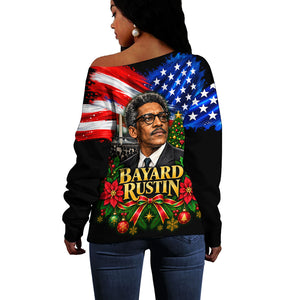 Bayard Rustin American Flag Christmas Off Shoulder Sweater Civil Rights Leader March On Washington Holiday
