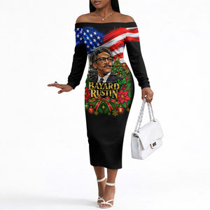 Bayard Rustin American Flag Christmas Off The Shoulder Long Sleeve Dress Civil Rights Leader March On Washington Holiday