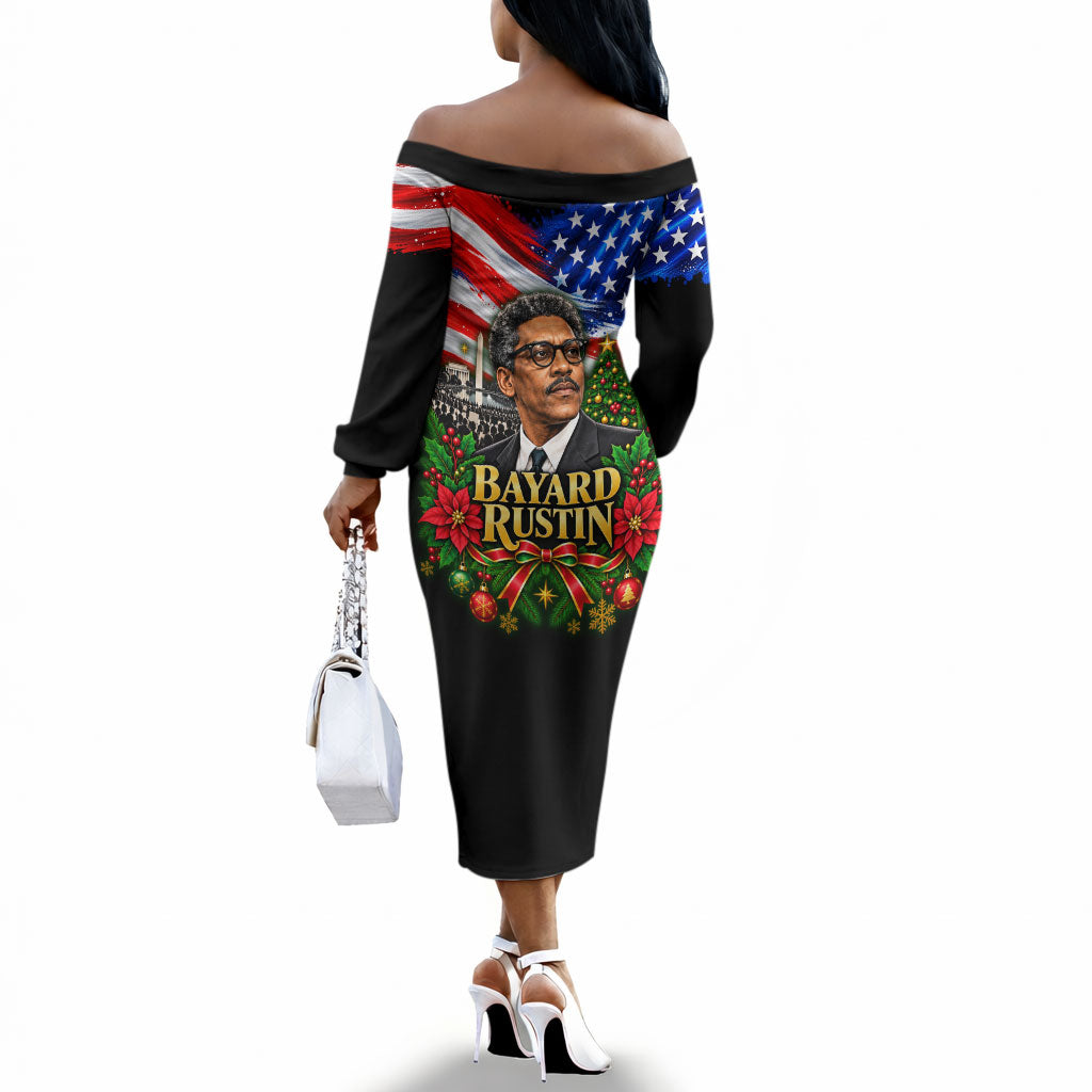 Bayard Rustin American Flag Christmas Off The Shoulder Long Sleeve Dress Civil Rights Leader March On Washington Holiday