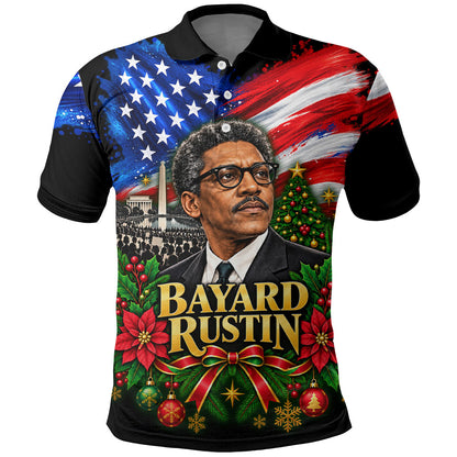Bayard Rustin American Flag Christmas Polo Shirt Civil Rights Leader March On Washington Holiday