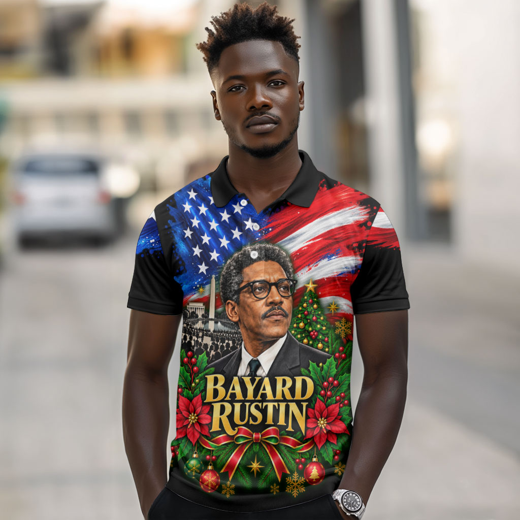 Bayard Rustin American Flag Christmas Polo Shirt Civil Rights Leader March On Washington Holiday