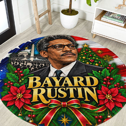 Bayard Rustin American Flag Christmas Round Carpet Civil Rights Leader March On Washington Holiday