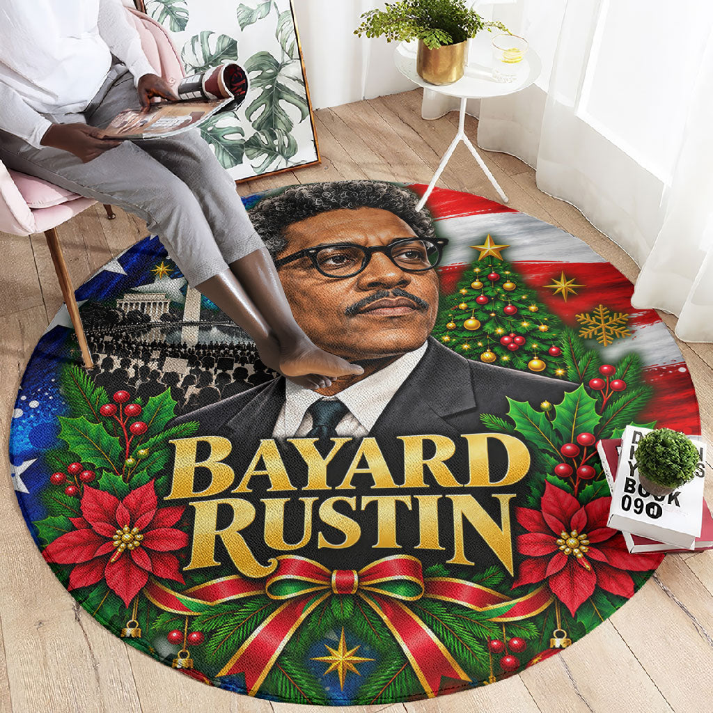 Bayard Rustin American Flag Christmas Round Carpet Civil Rights Leader March On Washington Holiday