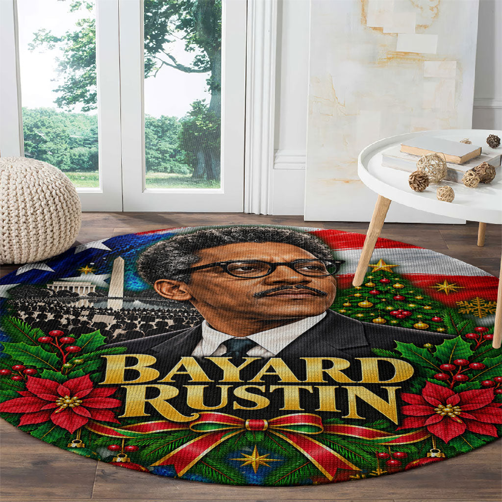 Bayard Rustin American Flag Christmas Round Carpet Civil Rights Leader March On Washington Holiday