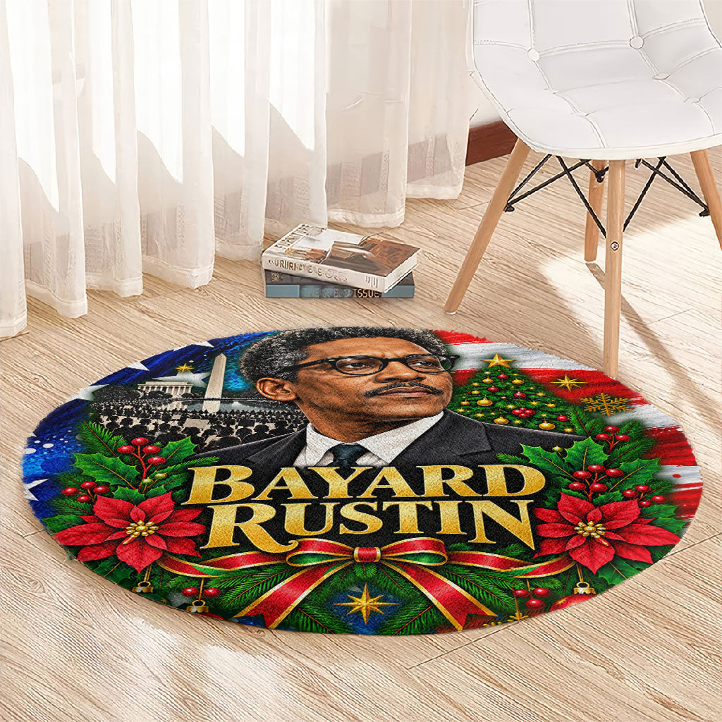 Bayard Rustin American Flag Christmas Round Carpet Civil Rights Leader March On Washington Holiday